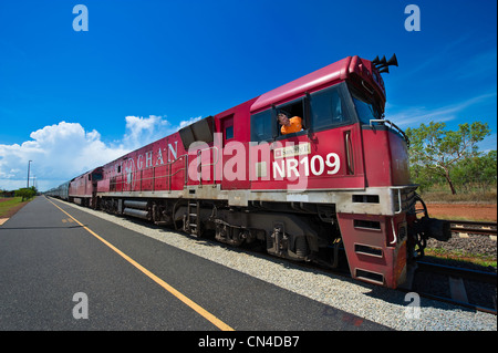 L'Australie, Territoire du Nord, Katherine, gare, Ghan, le train nommé par le chameau coureurs de Afghanisthan qui Banque D'Images