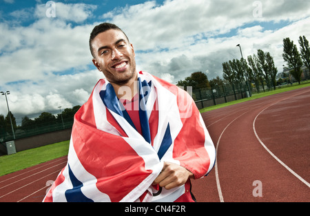 Sprinter enveloppé dans l'Union, sur sportstrack Banque D'Images