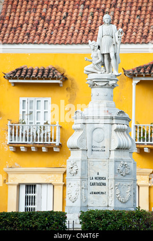 La Colombie, Département de Bolivar, Carthagène, inscrite au Patrimoine Mondial de l'UNESCO, quartier historique, la vieille ville, la statue de Banque D'Images