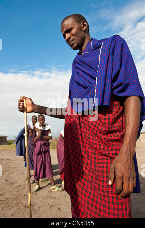 Région d'Arusha, Tanzanie, vallée du Rift, autour du parc national de Manyara, un village Maasai autour de Mto Wa Mbu Banque D'Images