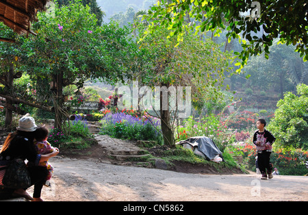 Les tribus des collines Village Museum et jardins, près de Chiang Mai, la province de Chiang Mai, Thaïlande Banque D'Images