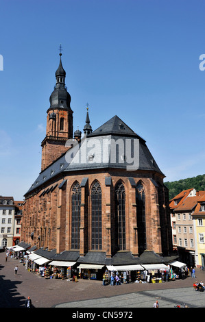 Allemagne, Heidelberg, Bade-Wurtemberg, Marktplatz, l'église du Saint Esprit (Heiliggeistkirche) Banque D'Images