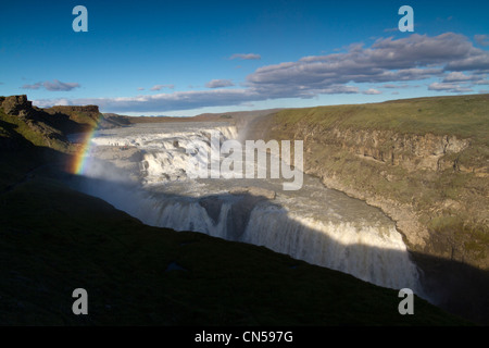 L'Islande, région de Vesturland, la chute de Gullfoss (la chute d'or) est une série de deux chutes d'eau d'une hauteur de 32 m et Banque D'Images