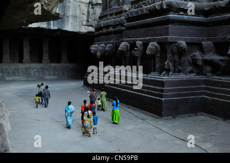 L'Inde, Maharashtra, l'Etat, d'Ellora grottes d'Ellora inscrite au Patrimoine Mondial de l'UNESCO, Kailasha temple, 8ème siècle, cave 16 Banque D'Images