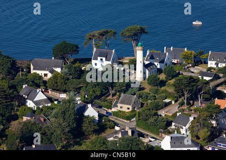 France, Morbihan, Baie de Quiberon, l'entrée du Golfe du Morbihan, presqu'île de Rhuys, Arzon, Port Navalo (vue aérienne) Banque D'Images