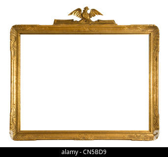 Cadre photo orné d'or antique isolé sur fond blanc Banque D'Images