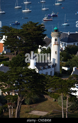 France, Morbihan, Baie de Quiberon, l'entrée du Golfe du Morbihan, presqu'île de Rhuys, Arzon, Port Navalo lighthouse (antenne Banque D'Images