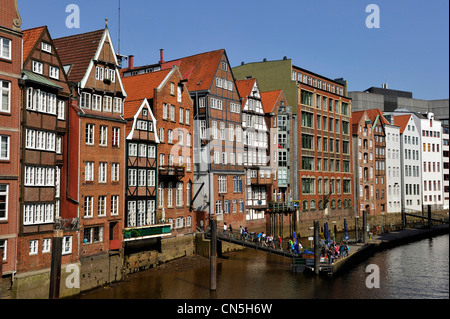 Allemagne, Hambourg, capitale verte européenne 2011, l'Altstadt, le quartier Deichstrasse, vieille rue commerçante, sur les rives du canal Banque D'Images