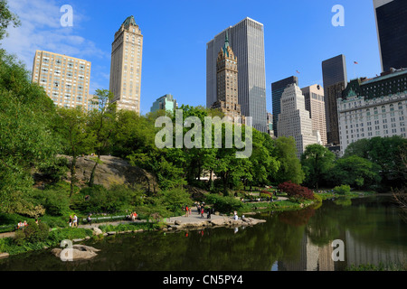 United States, New York, Manhattan, Central Park, le lac appelé l'étang Banque D'Images