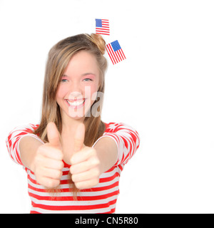 Heureux American Girl with Thumbs up Banque D'Images