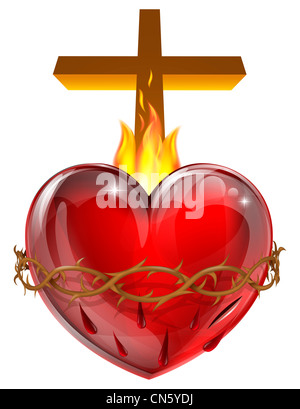 Illustration du Sacré-Cœur, représentant Jésus Christ est l'amour divin pour l'humanité. Banque D'Images