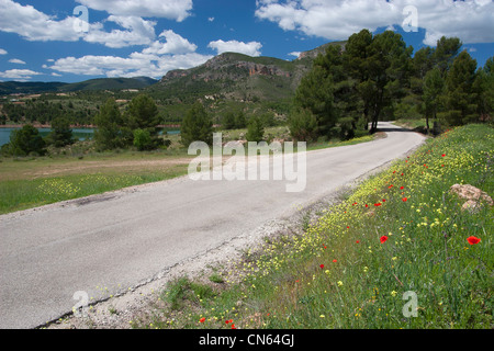 Route à travers la Sierra de Seguras de Yeste à Molinicos, Albacete, Castille la Manche, Espagne Banque D'Images