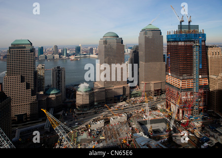 Photo aérienne du site de construction du World Trade Center, Manhattan, New York City Banque D'Images