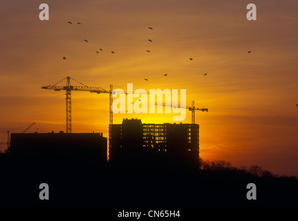 Coucher du soleil sur le site de construction. Banque D'Images