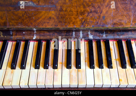 Contexte d'antique vintage retro grunge musical instrument piano touches blanches et noires. Banque D'Images