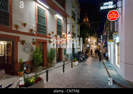 Rue le soir dans la vieille ville historique (la Juderia), Calle del Romero, Cordoue, Andalousie, Espagne Banque D'Images