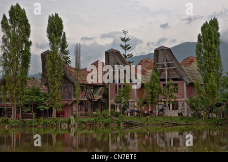 Maisons traditionnelles en Tana Toraja. Rantepao, Sulawesi, Indonésie, du Pacifique, de l'Asie du Sud. Banque D'Images