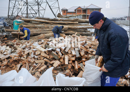 Packs travailleurs woods dans des sacs à vendre en banlieue de Sarajevo. Banque D'Images