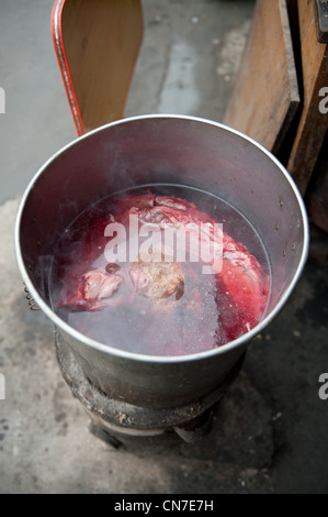 Beijing, Dongcuijia cun. La viande de chien disséqués. Banque D'Images