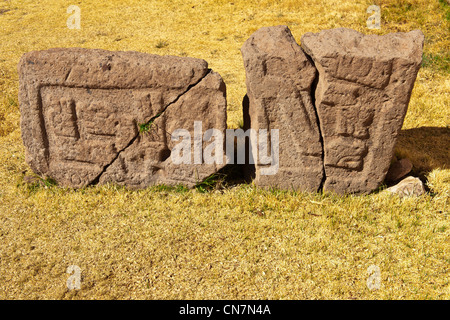 Le Pérou, Puno province, Pukara, la cathédrale, la sculpture monolithique de l'altiplano andin civilisations Banque D'Images