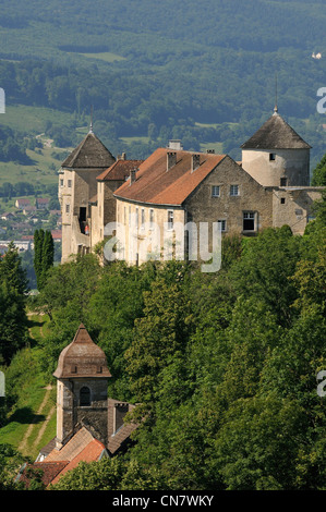 France, Doubs, Belvoir, village et château, dominant la vallée de Sancey, Juillet Banque D'Images