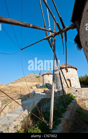 La Grèce, l'île de Lemnos, les moulins à vent de Kontias Banque D'Images