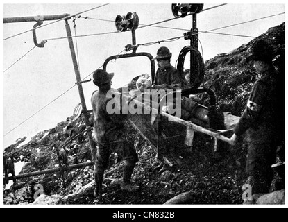 1917 Transport Station Teleférico soldat blessé Banque D'Images