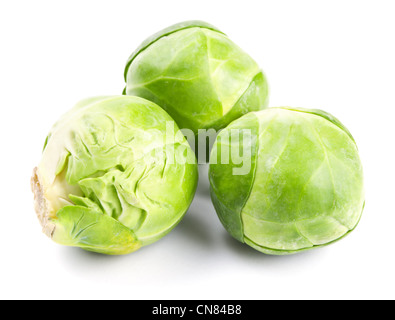 Choux de Bruxelles vert frais isolé sur fond blanc Banque D'Images