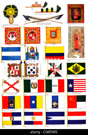 D'abord publié 1917 Drapeaux Drapeau Aztec Standard Bataille d'Otumba Cortes Pizarro San Martin Hidalgo Bolivar Banque D'Images