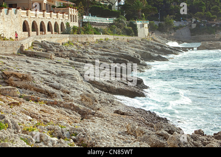 France, Alpes Maritimes, Cap d'Ail, Cap Mala, sentier du littoral Banque D'Images