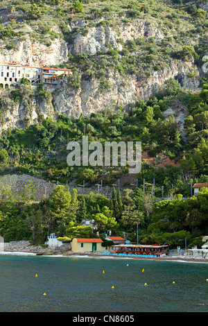 France, Alpes Maritimes, Cap d'Ail, la plage Mala, Eden plage restaurant Banque D'Images