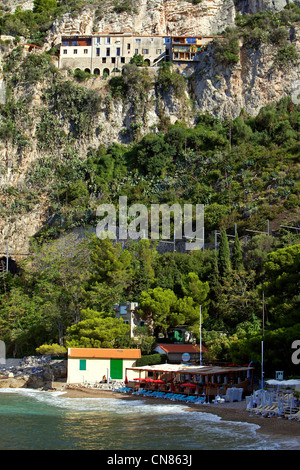 France, Alpes Maritimes, Cap d'Ail, la plage Mala, Eden plage restaurant Banque D'Images