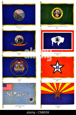 D'abord publié 1917 Drapeaux Drapeau Washington Wisconsin Wyoming Montana Standard Utah Arizona Nouveau Mexique Arizona Banque D'Images