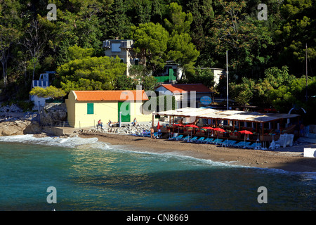 France, Alpes Maritimes, Cap d'Ail, la plage Mala, Eden plage restaurant Banque D'Images