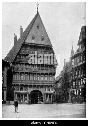 D'abord publié 1915 Ancienne maison de la Guilde des bouchers Hildesheim Allemagne Banque D'Images