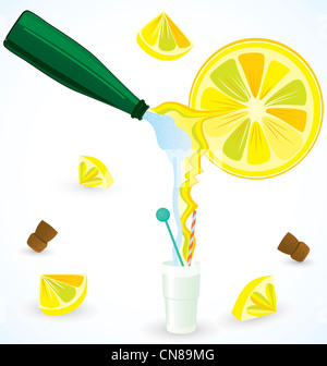 L'eau pétillante avec le mélange de jus de citron frais vector illustration Banque D'Images