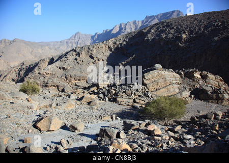 Landschaft im Gebiet, Jebel Harim, dans der omanischen Khrofakkan Enklave, Oman Banque D'Images