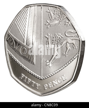 50p cinquante pence coin side sur le bord arrière de la queue Banque D'Images