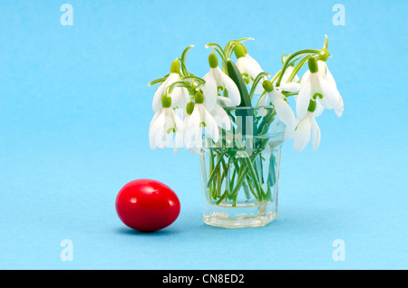 Perce-neige de printemps dans le verre et l'oeuf de Pâques Banque D'Images