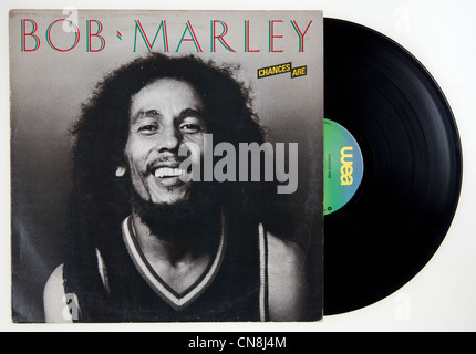 Couverture de l'album compilation vinyle les chances sont de Bob Marley, 1981 parution sur le label WEA. Banque D'Images