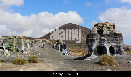 Lanzarote - paysage de lave sur la Calle del candil, près de El Majon. Emplacement pour off-road quad tour des roches de tuf. Banque D'Images