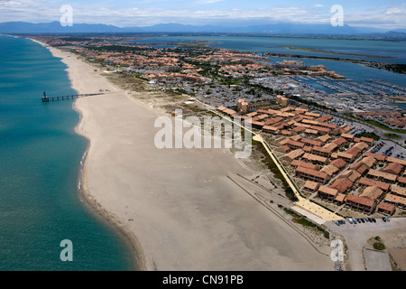 La France, l'Aude, les Corbières, Leucate (vue aérienne) Banque D'Images