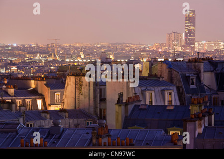 France, Paris, vue de Montmartre sur la Tour Montparnasse, St Germain et St Sulpice churches Banque D'Images