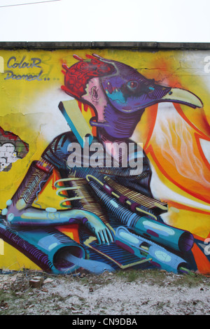 Murs avec des images de graffiti, vulture Banque D'Images