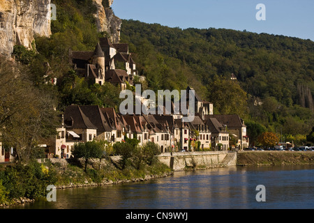 France, Dordogne, vallée de la dordogne, Périgord Noir, La Roque Gageac, la vallée de la Dordogne et les maisons du village Banque D'Images