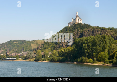 Allemagne, Rheinland-pfalz, Kobern-gondorf, château de Marksburg, le Rhin romantique inscrite au Patrimoine Mondial de l'UNESCO Banque D'Images