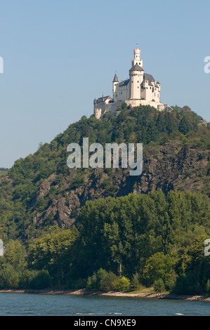 Allemagne, Rheinland-pfalz, Kobern-gondorf, château de Marksburg, le Rhin romantique inscrite au Patrimoine Mondial de l'UNESCO Banque D'Images