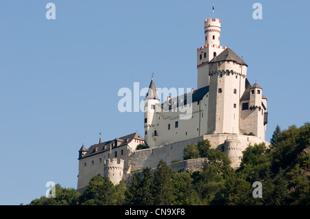 Allemagne, Rheinland-pfalz, Kobern-gondorf, château de Marksburg, le Rhin romantique inscrite au Patrimoine Mondial de l'UNESCO Banque D'Images