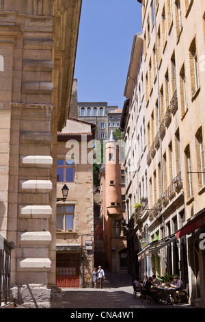 France, Rhône, Lyon, site historique classé au Patrimoine Mondial de l'UNESCO, Vieux Lyon (vieille ville), la Place du changement et la montée du Banque D'Images