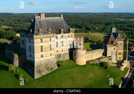 France, dordogne, Périgord pourpre, le château de Biron (vue aérienne) Banque D'Images